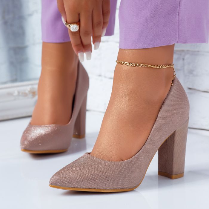 Pantofi Dama cu Toc Ariana Roz-Aurii #6693M