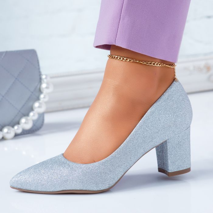 Pantofi Dama cu Toc Alexia Argintii #6682M