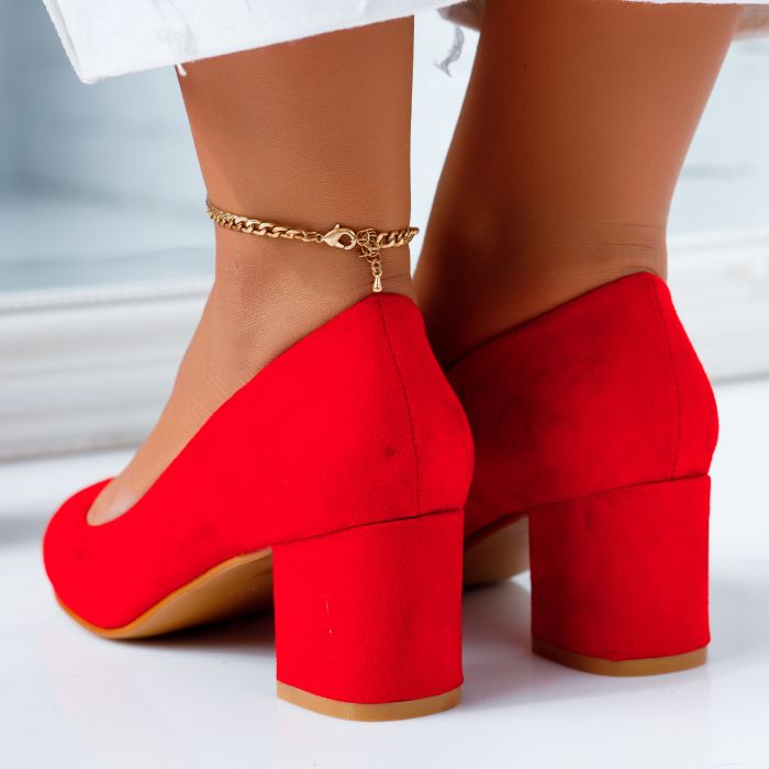 Pantofi Dama cu Toc Ink Rosii #6638M