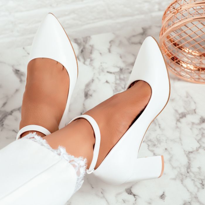 Magas sarkú cipő fehér Callie #8023M