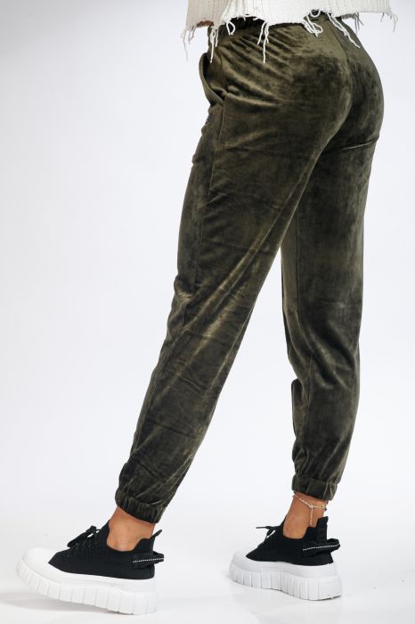 Pantaloni Sport din Catifea Elina Khaki #A74