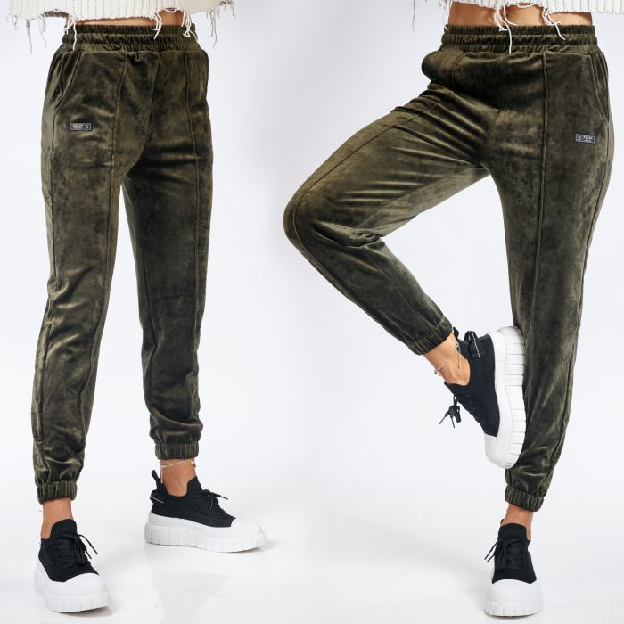 Pantaloni Sport din Catifea Elina Khaki #A74