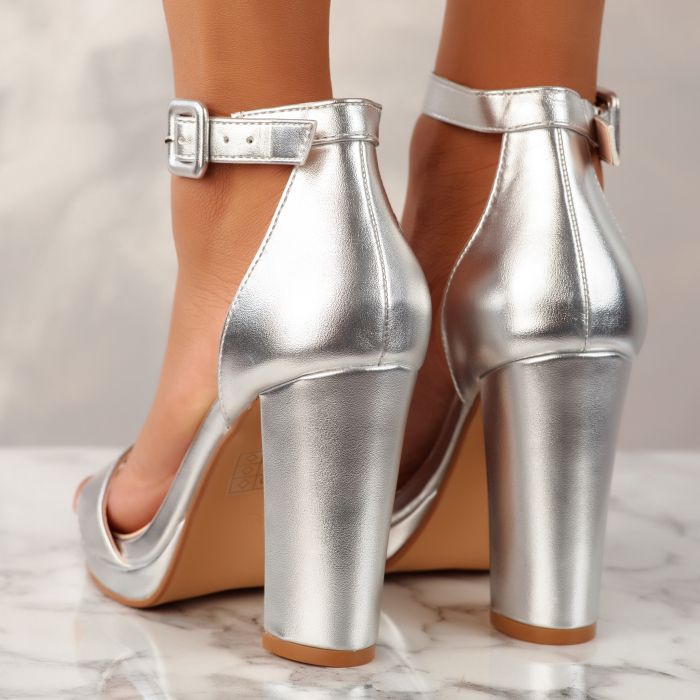 Sandale Dama cu Toc Angelina2 Argintii #10085