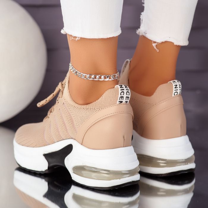 Дамски спортни обувки с платформа бежово Бяла #10481