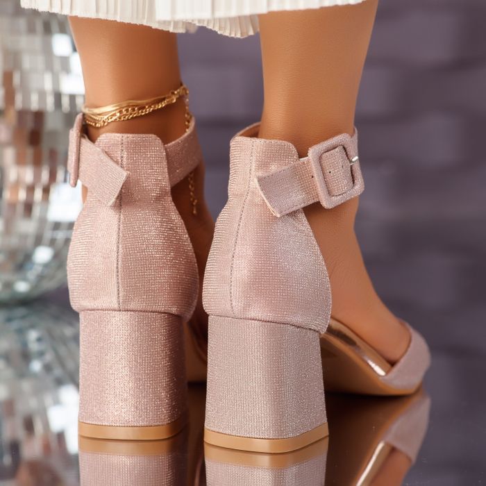 Дамски сандали на ток Ivona розово/златен #10534