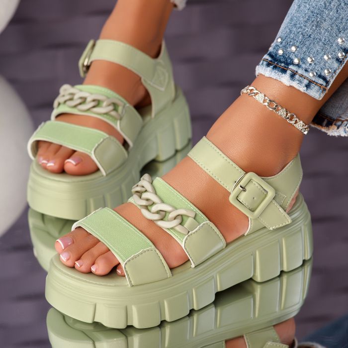 Дамски сандали на платформа London зелено #10810
